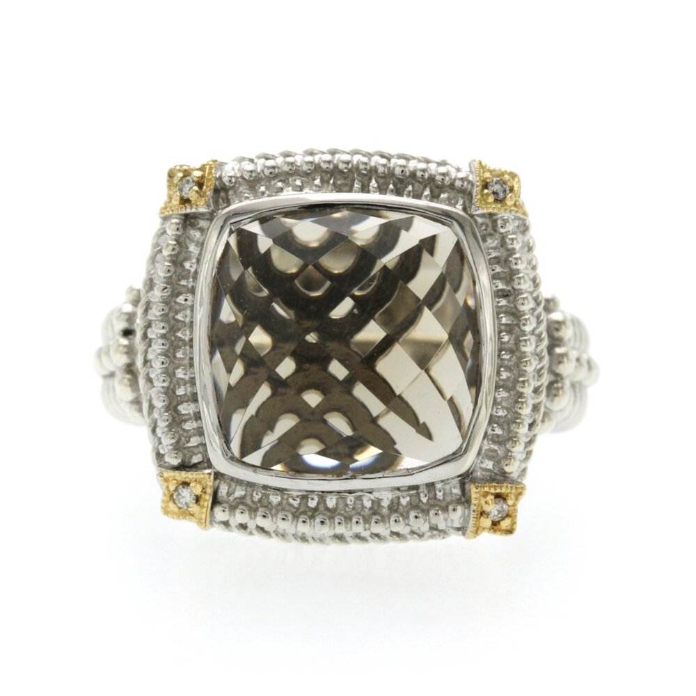 Gabriel & Co 925 Sterling Silver and 18k Gold Smoky Quartz Diamond Ring Size 7